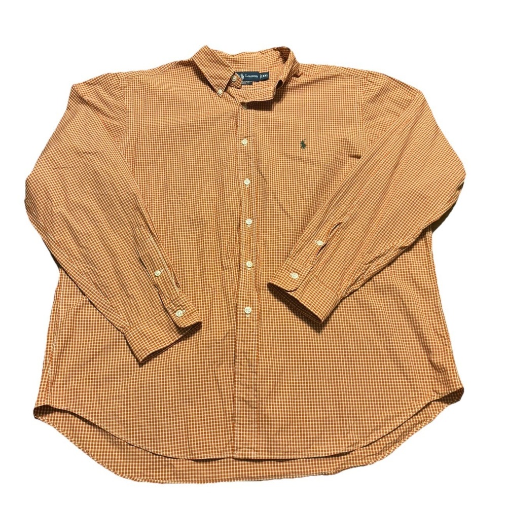 Ralph Lauren Men's Classic Fit Long Sleeve Button Down Orange Plaid Shirt Sz XXL